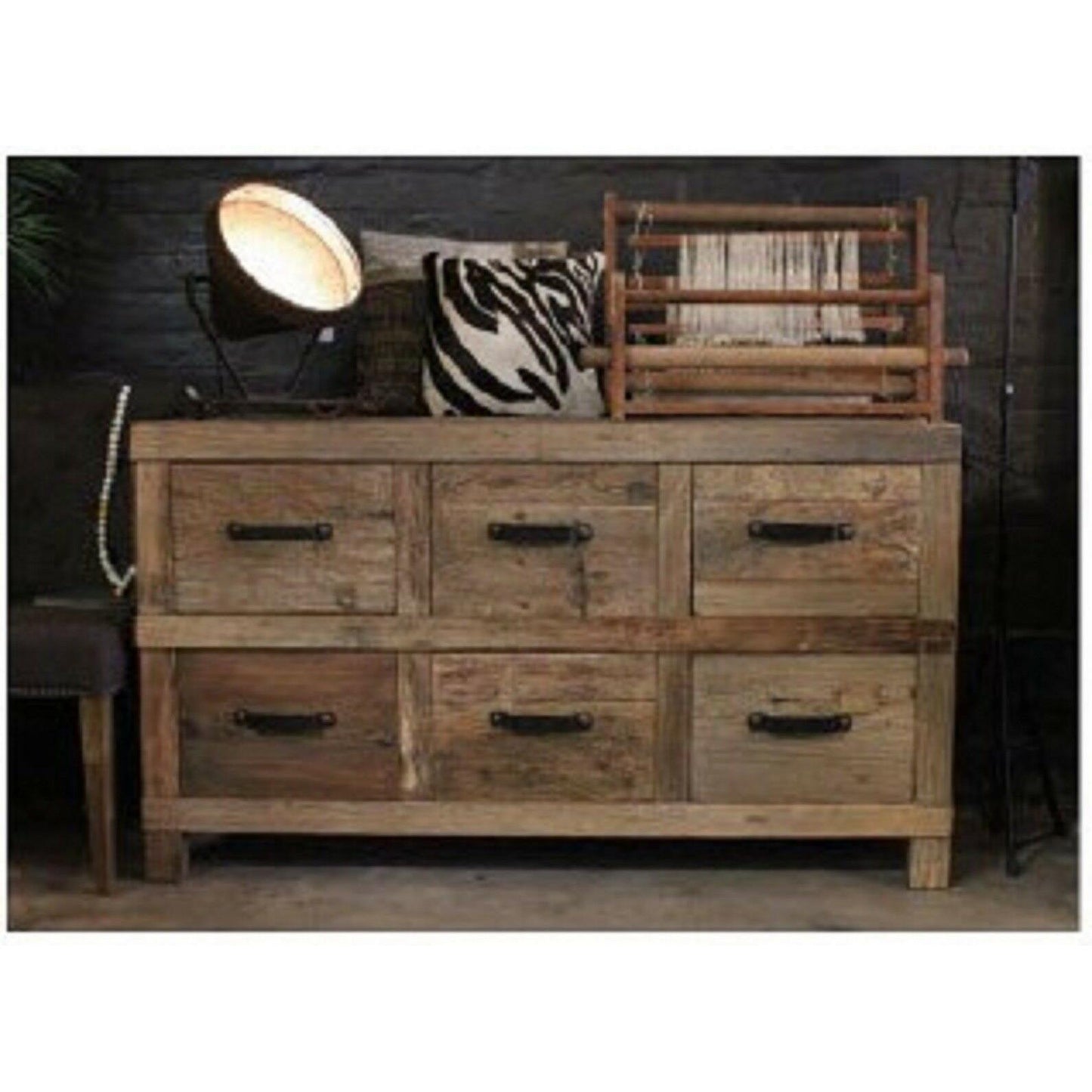 FAIRMONT 6-DRAWER SIDEBOARD BUFFET W/ IRON HANDLES IN RECYCLED ELM - MyChocolateWood