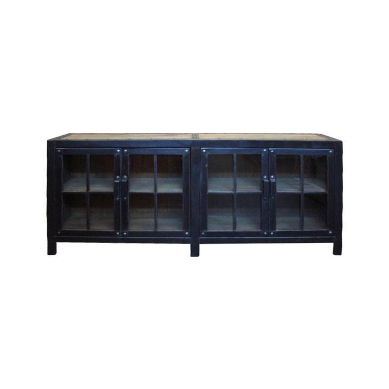 FAIRMONT INDUSTRIAL GLASS CABINET 4 DOORS IN BLACK - MyChocolateWood
