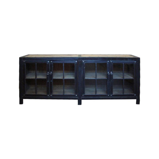FAIRMONT INDUSTRIAL GLASS CABINET 4 DOORS IN BLACK - MyChocolateWood