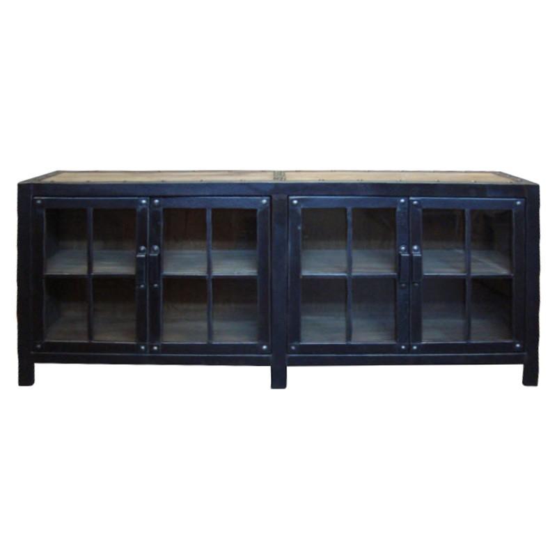 FAIRMONT INDUSTRIAL GLASS CABINET 4 DOORS IN BLACK - MyChocolateWood