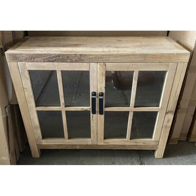 FAIRMONT RECYCLED ELM SIDEBOARD/BUFFET W/GLASS DOORS 1.1M VINTAGEINDUSTRIAL - MyChocolateWood