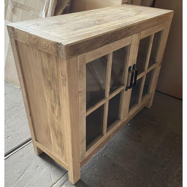 FAIRMONT RECYCLED ELM SIDEBOARD/BUFFET W/GLASS DOORS 1.1M VINTAGEINDUSTRIAL - MyChocolateWood