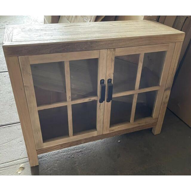 FAIRMONT RECYCLED ELM SIDEBOARD/BUFFET W/GLASS DOORS 1.1M VINTAGEINDUSTRIAL - MyChocolateWood