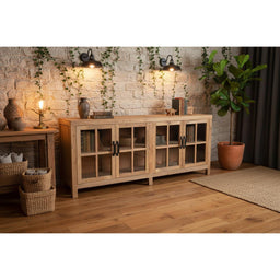 Fairmont Recycled Elm 4-Door Sideboard / Buffet with Glass Doors 210cm - Vintage Industrial - image 1