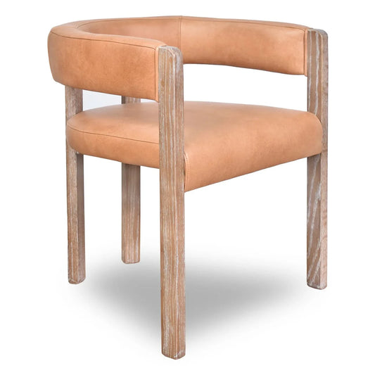 FELICE CARAMEL LEATHER DINING CHAIR WITH WHITEWASH LEGS - MyChocolateWood