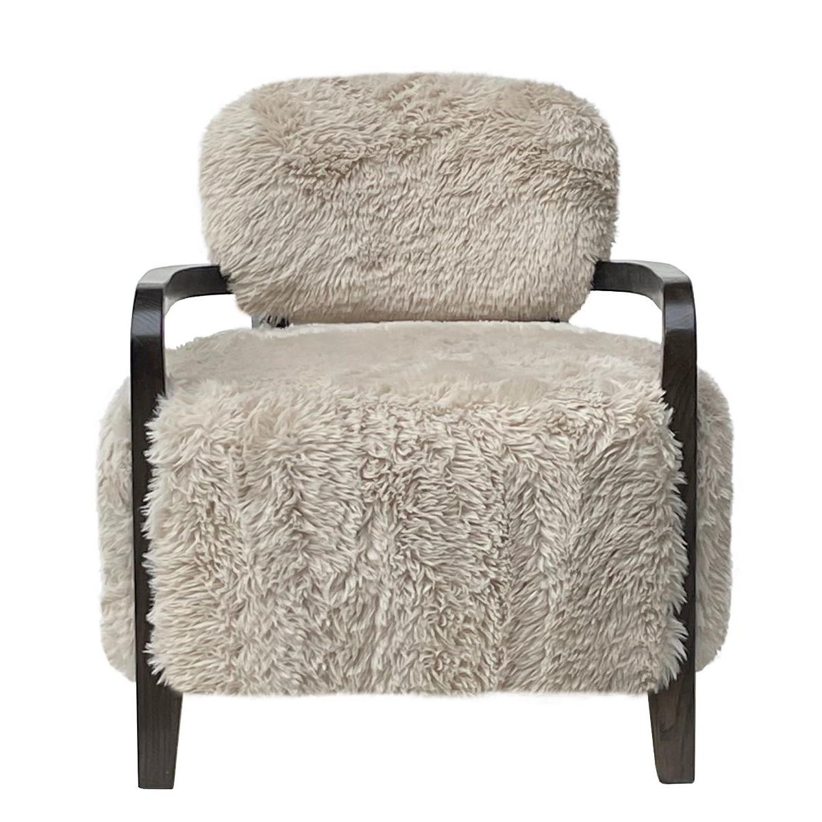 FENRIS FAUX SHEEPSKIN/HARDWOOD ARMCHAIR/LOUNGE CHAIR IN BEIGE - MyChocolateWood