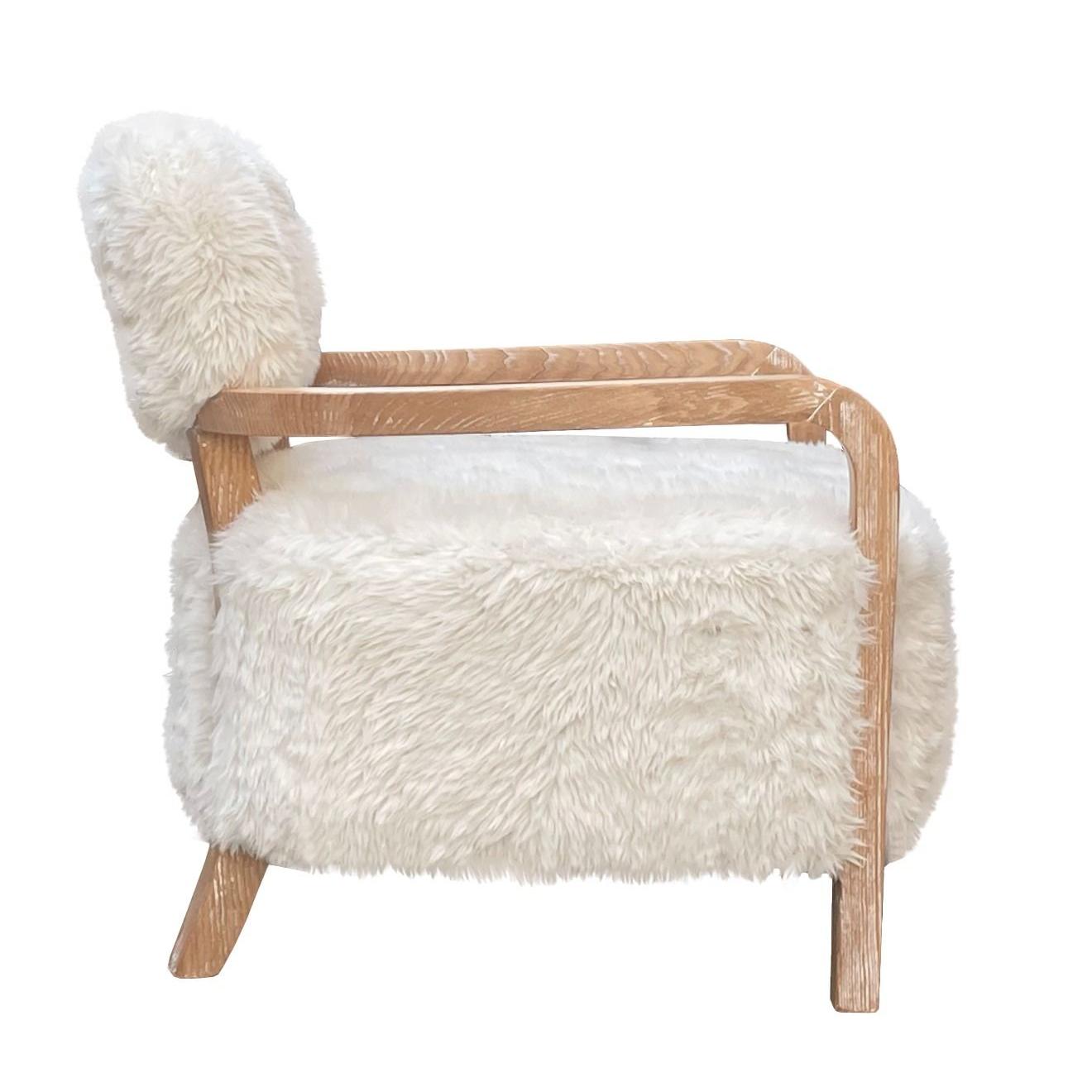FENRIS FAUX SHEEPSKIN/HARDWOOD ARMCHAIR/LOUNGE CHAIR IN WHITE - MyChocolateWood