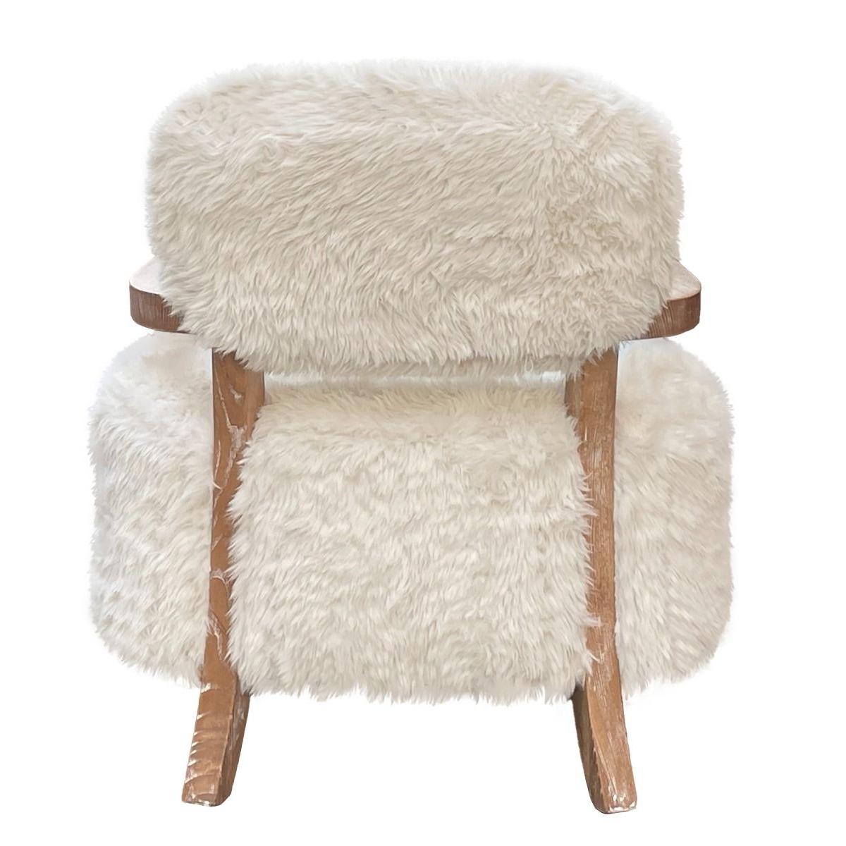FENRIS FAUX SHEEPSKIN/HARDWOOD ARMCHAIR/LOUNGE CHAIR IN WHITE - MyChocolateWood