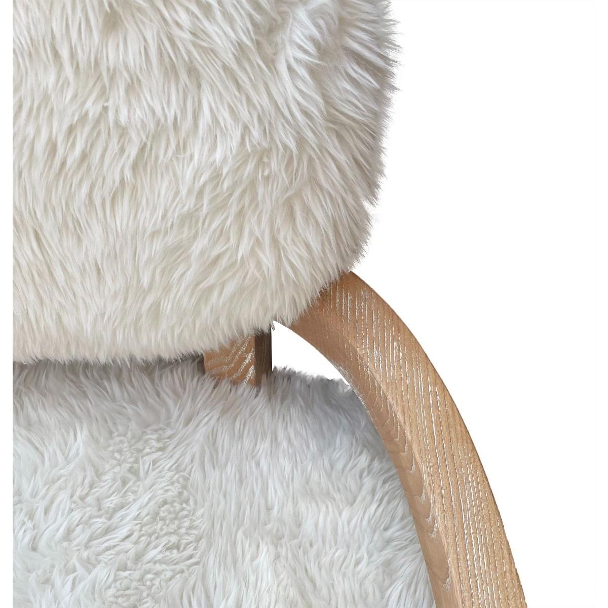 FENRIS FAUX SHEEPSKIN/HARDWOOD ARMCHAIR/LOUNGE CHAIR IN WHITE - MyChocolateWood