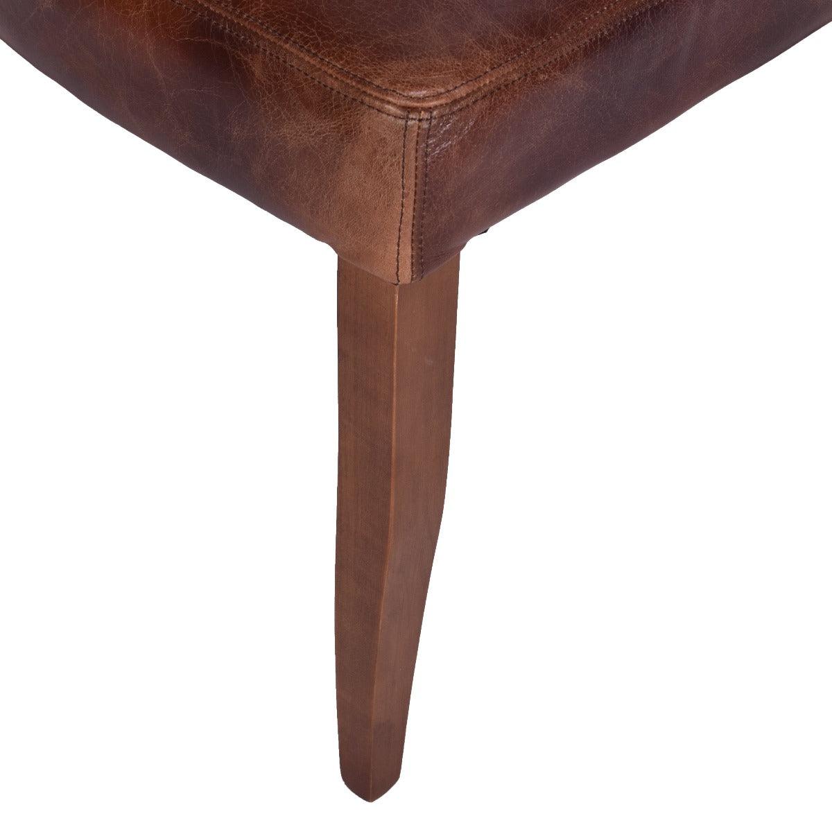 FLAMENGO WAXED AGED LEATHER DINING CHAIR IN MARON GOLD STUD DETAILING - MyChocolateWood