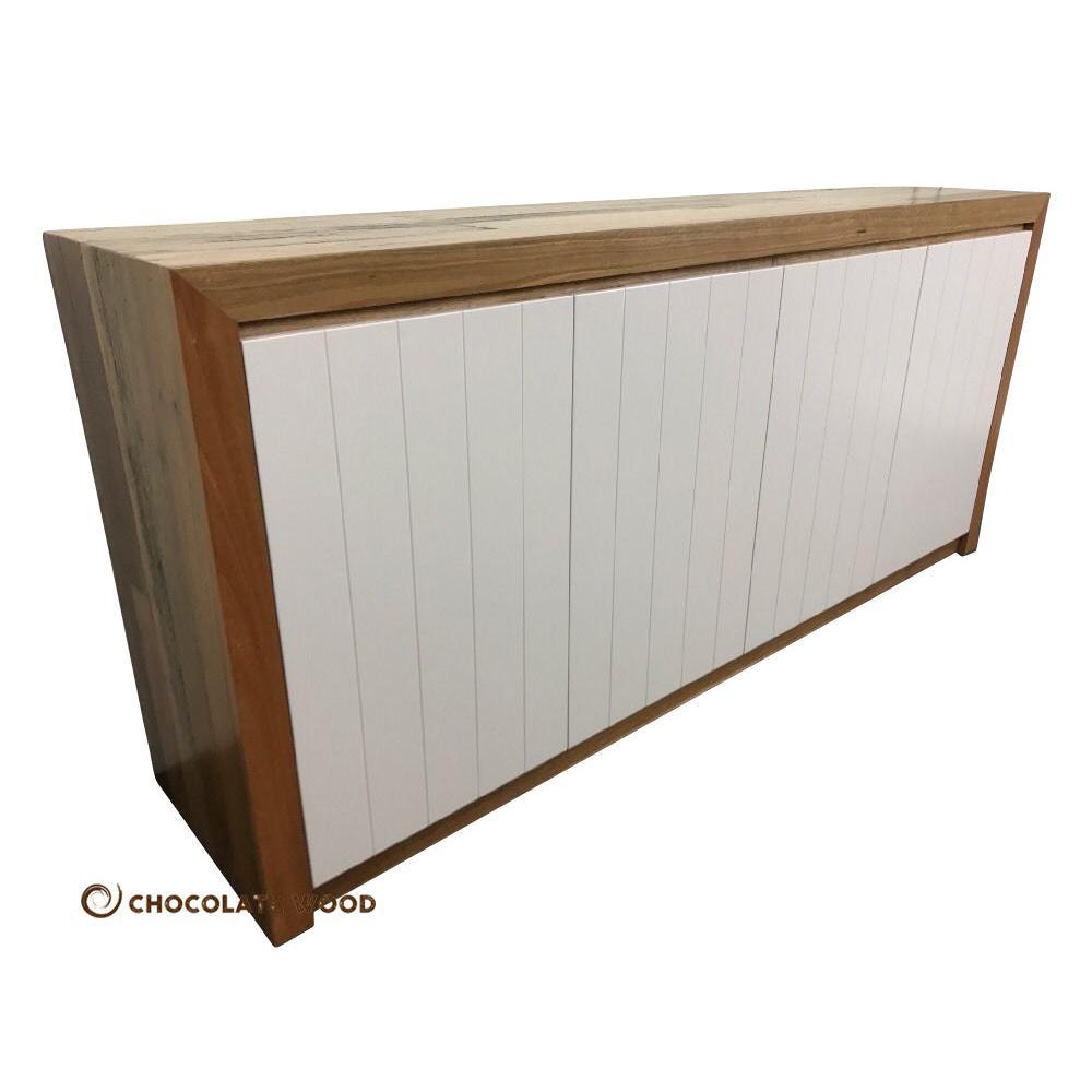 FLAMINGO RECYCLED HARDWOOD 4 DOOR BUFFET/SIDEBOARD IN WHITE POLYURETHANE - MyChocolateWood