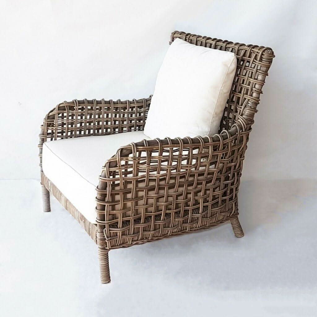 FORBES KUBU GREY RATTAN LOUNGE CHAIR/ ACCENT CHAIR/ ARMCHAIR W/CUSHION - MyChocolateWood