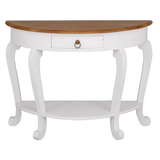 FRANCIS CABRIOL LEG SOLID MAHOGANY TIMBER HALF ROUND SOFA TABLE- WHITE/CARAMEL - MyChocolateWood