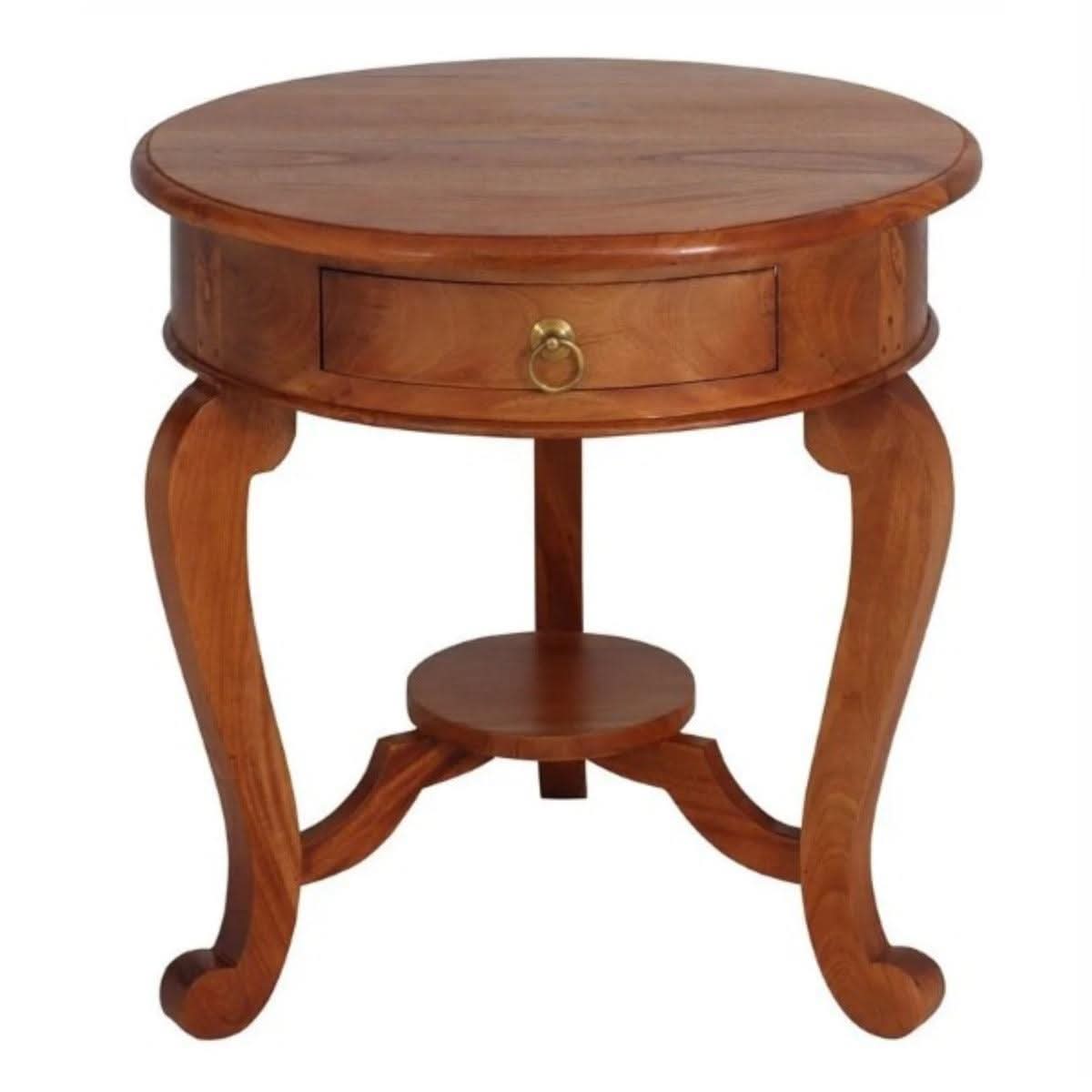 FRANCIS CABRIOL LEG SOLID MAHOGANY TIMBER ROUND LAMP TABLE-LIGHT PECAN - MyChocolateWood