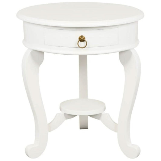 FRANCIS CABRIOL LEG SOLID MAHOGANY TIMBER ROUND LAMP TABLE- WHITE - MyChocolateWood
