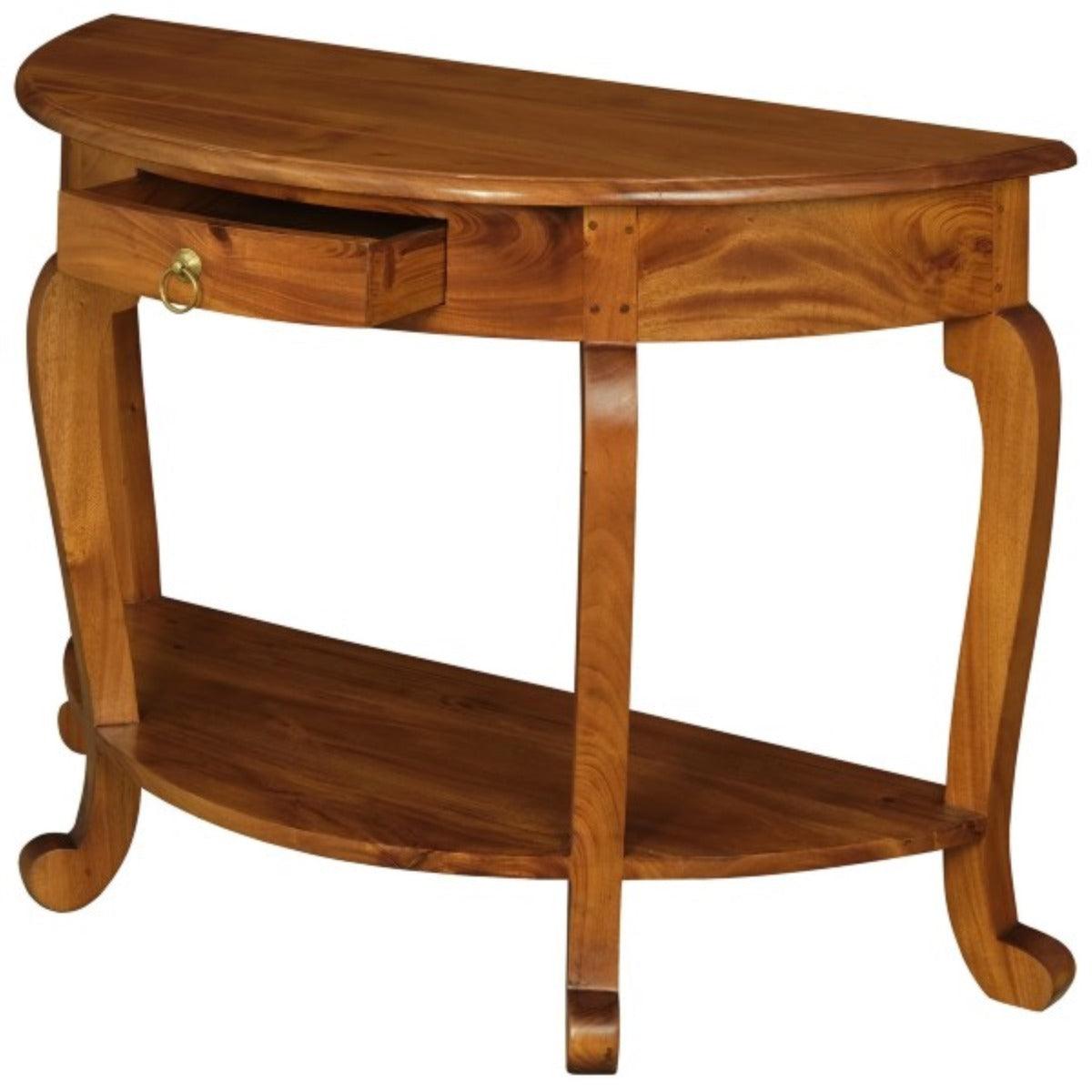 FRANCIS SOLID MAHOGANY TIMBER HALF ROUND SOFA TABLE/CONSOLE/HALL TABLE CABRIOLE LEG - LIGHT PECAN - MyChocolateWood