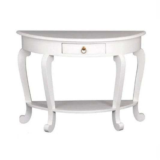 FRANCIS SOLID MAHOGANY TIMBER HALF ROUND SOFA TABLE/CONSOLE/HALL TABLE CABRIOLE LEG - WHITE - MyChocolateWood