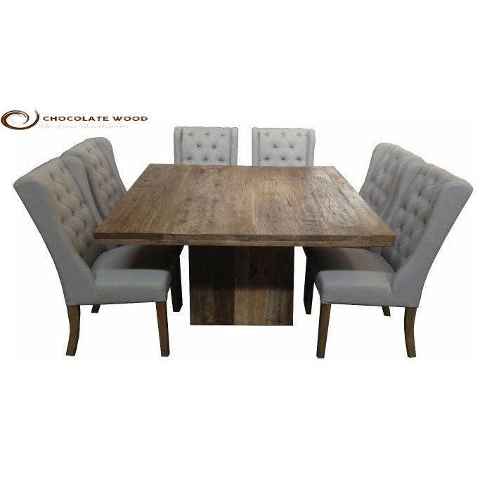 Fraser Recycled Elm Hardwood Square Timber Dining Table + Linen Chair Package - MyChocolateWood