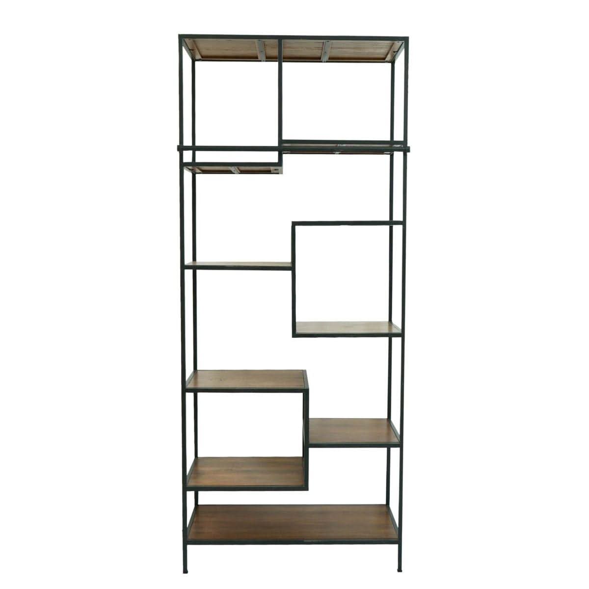 FRENZY INDUSTRIAL ZIG ZAG SOLID MANGO WOOD METAL FRAME DISPLAY SHELVING UNIT - MyChocolateWood