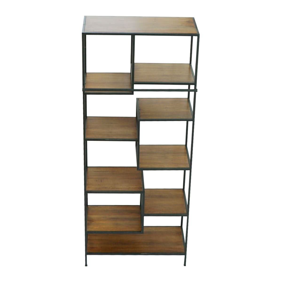 FRENZY INDUSTRIAL ZIG ZAG SOLID MANGO WOOD METAL FRAME DISPLAY SHELVING UNIT - MyChocolateWood