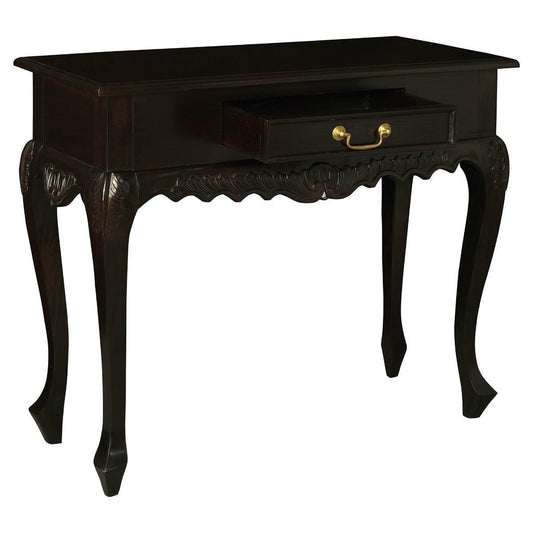 GABRIELLE QUEEN ANN CARVED SOLID MAHOGANY 1 DRAW 90CM CONSOLE TABLE IN CHOCOLATE - MyChocolateWood