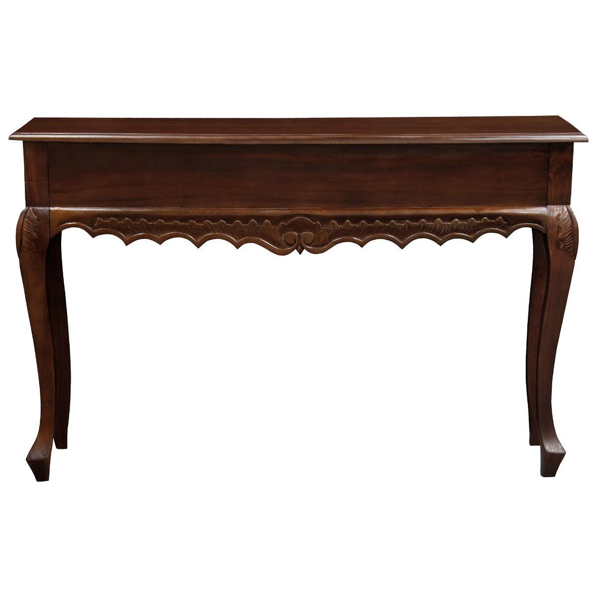 GABRIELLE QUEEN ANN SOLID MAHOGANY CARVED CONSOLE TABLE/HALL TABLE 2 DRAWERS IN MAHOGANY COLOUR - MyChocolateWood