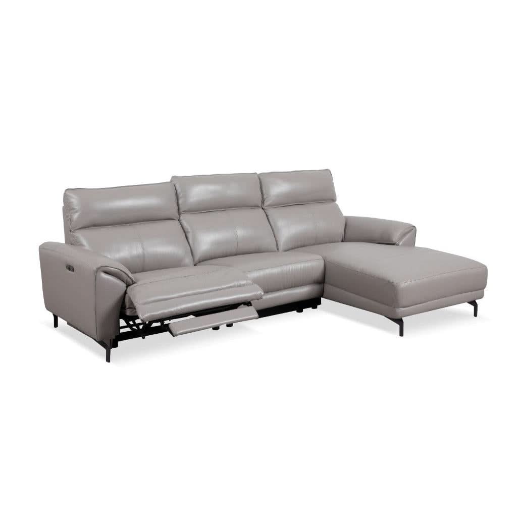 GARDIE PLUSH LEATHER 2-SEATER + CHAISE POWER SECTIONAL SOFA LOUNGE STONE - MyChocolateWood