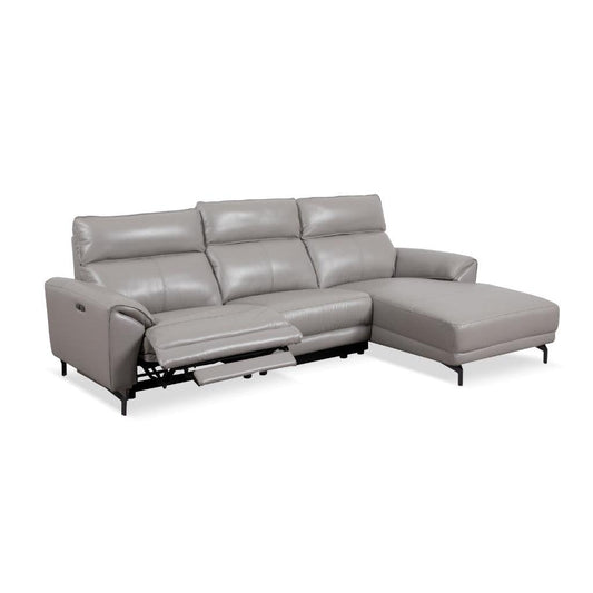 GARDIE PLUSH LEATHER 2-SEATER + CHAISE POWER SECTIONAL SOFA LOUNGE STONE - MyChocolateWood