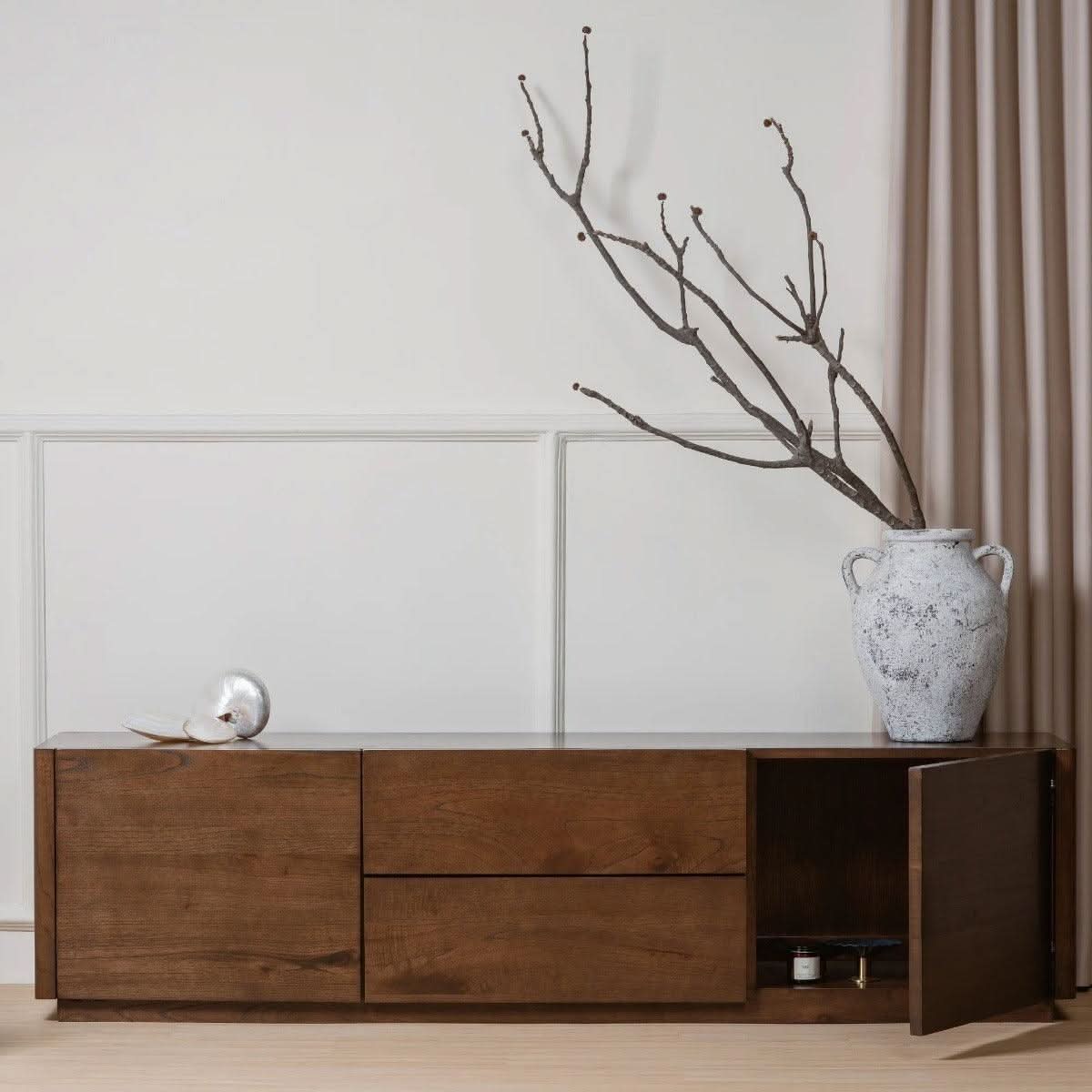 GATSBY 190CM MINDI WOOD 2 DOOR 2 DRAWER TV UNIT, WALNUT - MyChocolateWood