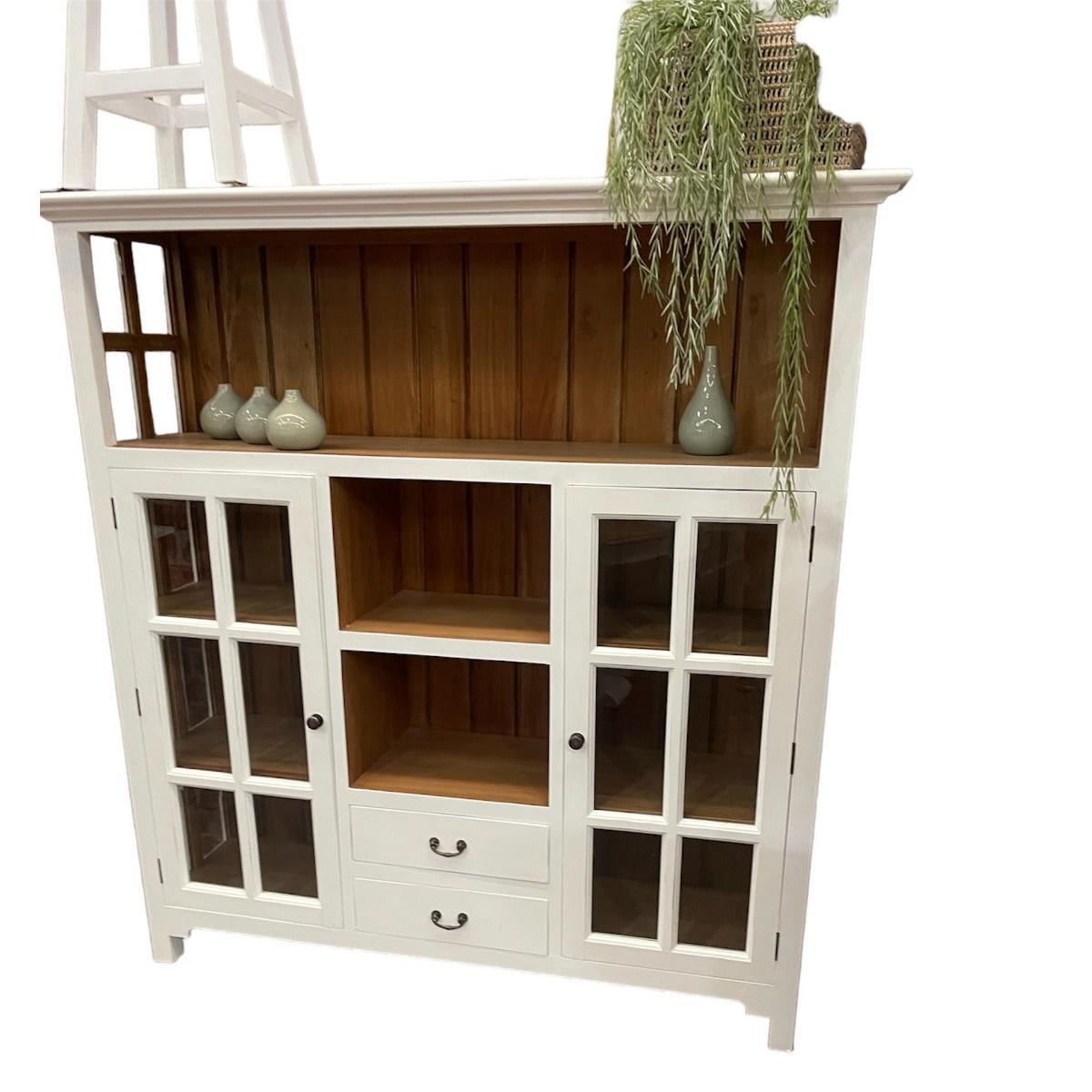 GENEVA HAMPTON STYLE 2 TONE KITCHEN CABINET WITH 2 DOORS 2 DRAWERS & 3 OPEN SHELVES - MyChocolateWood