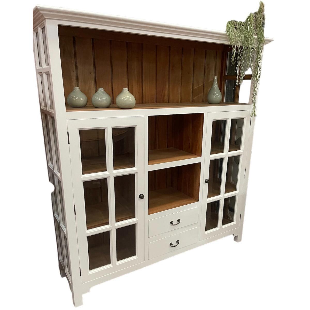 GENEVA HAMPTON STYLE 2 TONE KITCHEN CABINET WITH 2 DOORS 2 DRAWERS & 3 OPEN SHELVES - MyChocolateWood