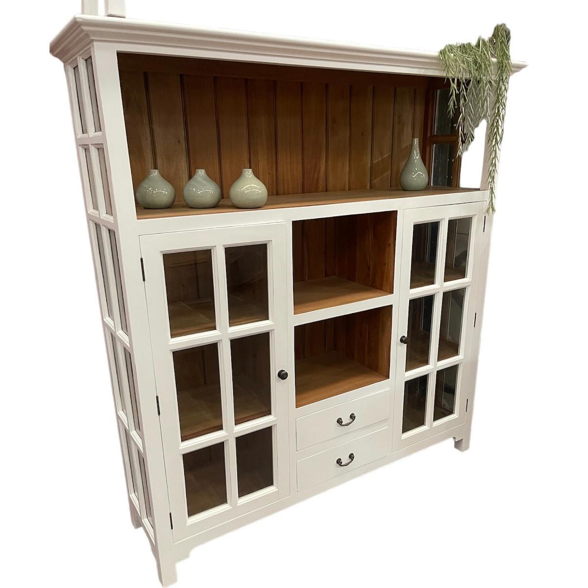 GENEVA HAMPTON STYLE 2 TONE KITCHEN CABINET WITH 2 DOORS 2 DRAWERS & 3 OPEN SHELVES - MyChocolateWood