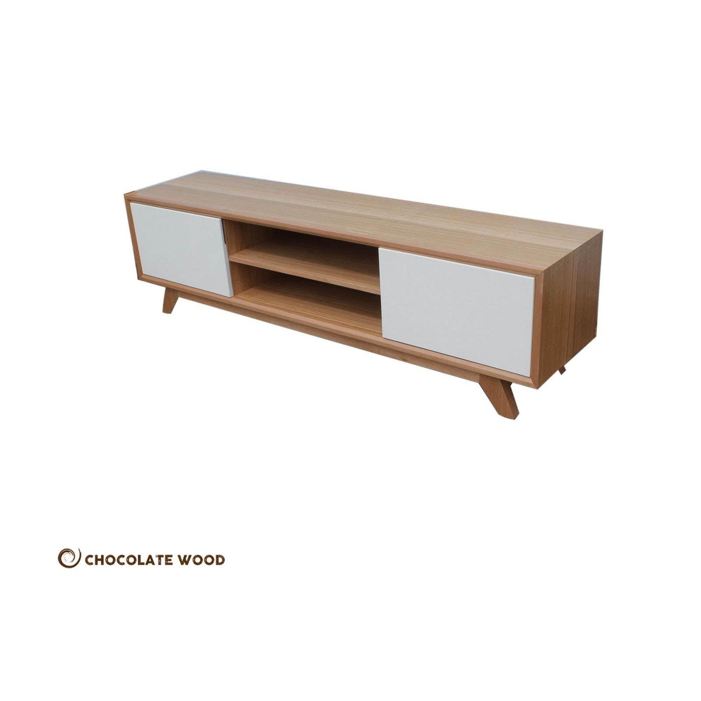 GENOA RETRO STYLE TASSIE OAK TV/ENTERTAINMENT UNIT IN CLEAR LACQUER - MADE TO ORDER - MyChocolateWood