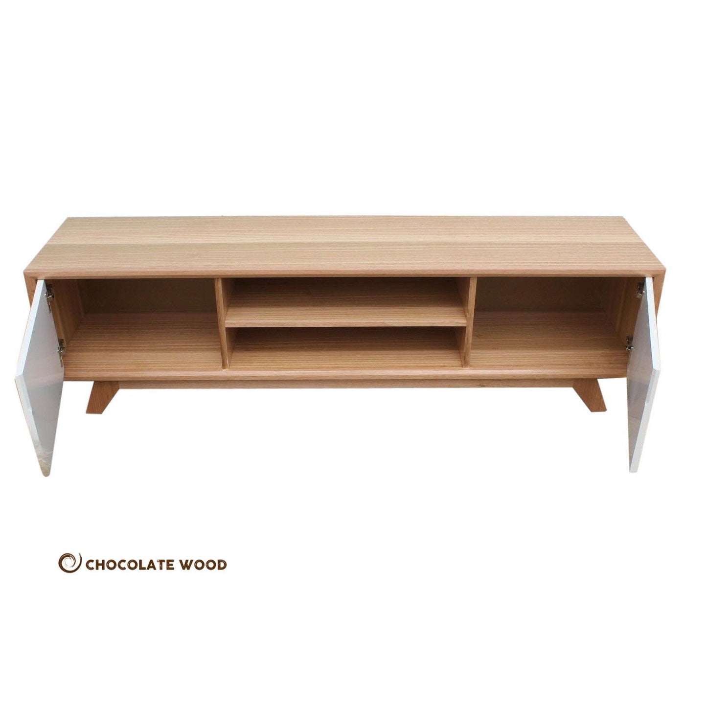 GENOA RETRO STYLE TASSIE OAK TV/ENTERTAINMENT UNIT IN CLEAR LACQUER - MADE TO ORDER - MyChocolateWood