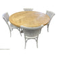 GIBRALTAR HAMPTON ROUND PARQUETRY DINING TABLE 150CM + 4 MARSEILLE WHITE DINING CHAIRS - MyChocolateWood