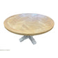 GIBRALTAR HAMPTON STYLE ROUND PARQUETRY DINING TABLE WITH LIGHT WHITE DISTRESSED LEGS IN 1200MM DIAMETER - MyChocolateWood