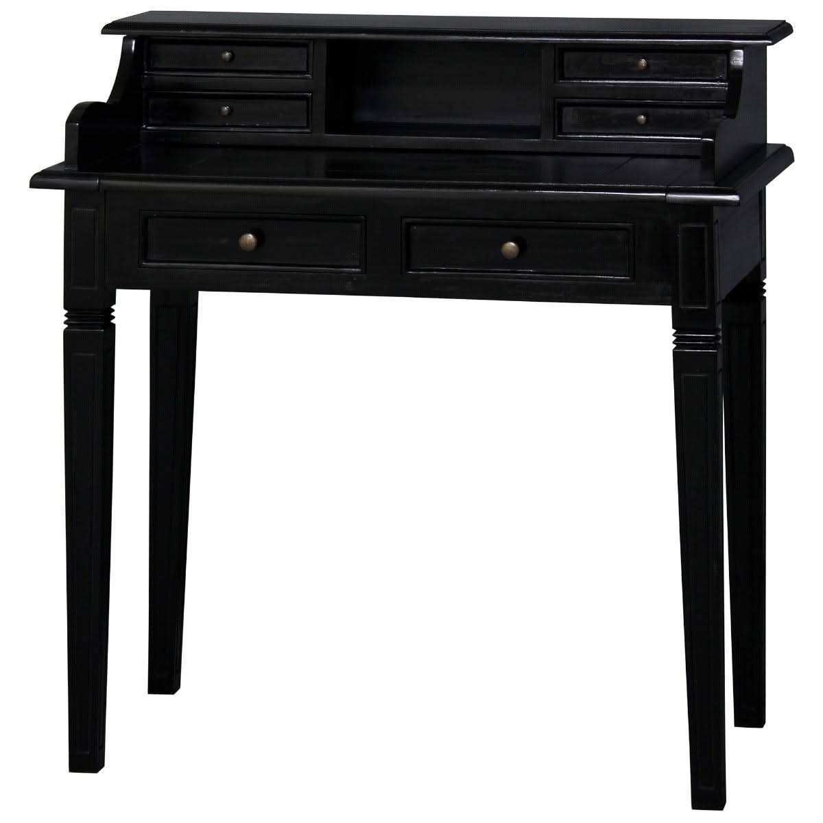 GLASMERE SOLID MAHOGANY TIMBER 6 DRAWER SECRETARY DESK - BLACK - MyChocolateWood