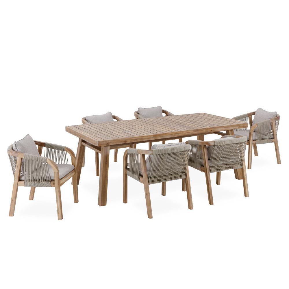 GLOSTER ACACIA WOOD & ROPE 7 - PIECE DINING SUITE - MyChocolateWood