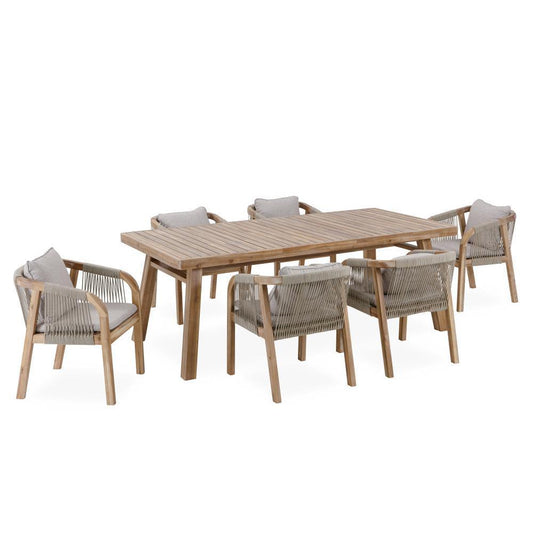 GLOSTER ACACIA WOOD & ROPE 7 - PIECE DINING SUITE - MyChocolateWood