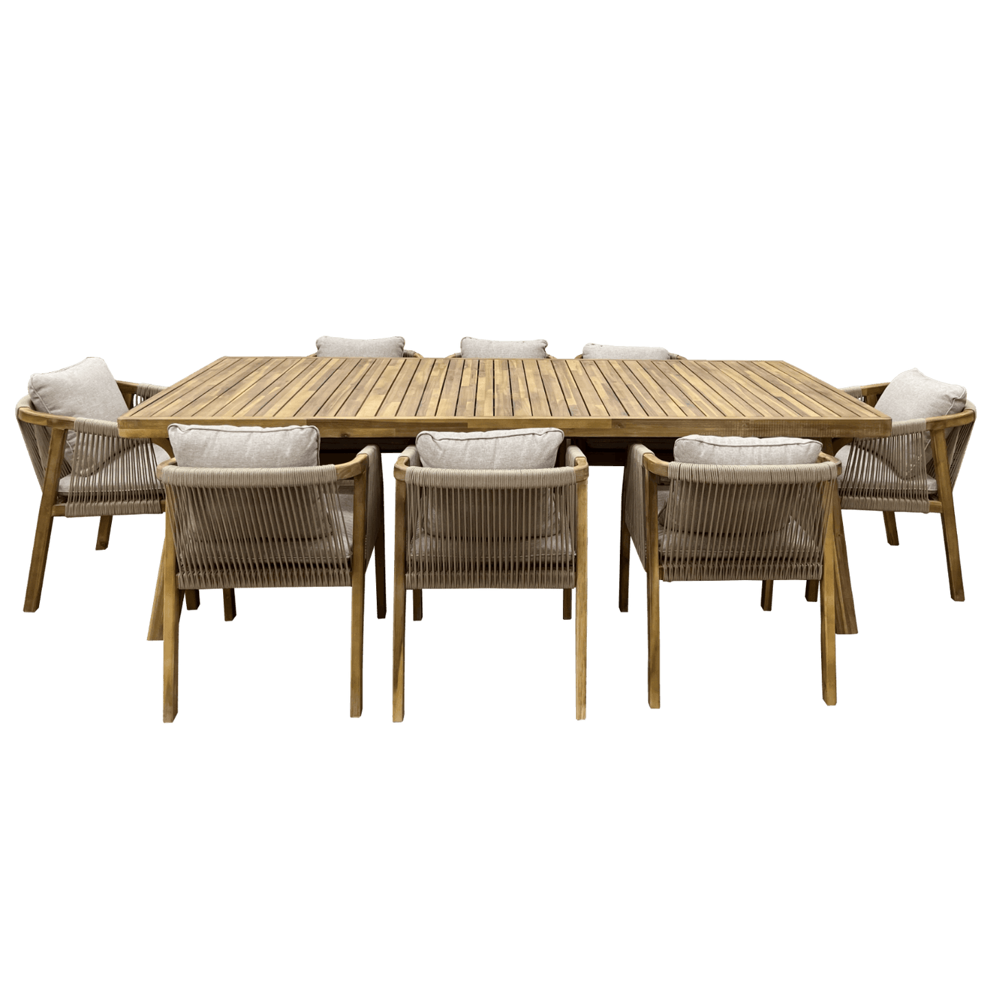 GLOSTER SOLID ACACIA WOOD & ROPE 9-PIECE DINING SUITE - MyChocolateWood