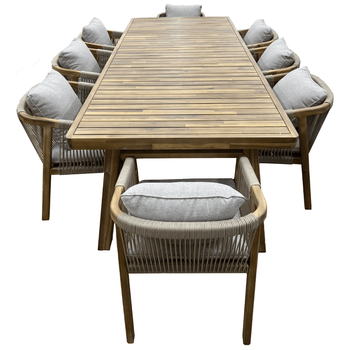 GLOSTER SOLID ACACIA WOOD & ROPE 9-PIECE DINING SUITE - MyChocolateWood