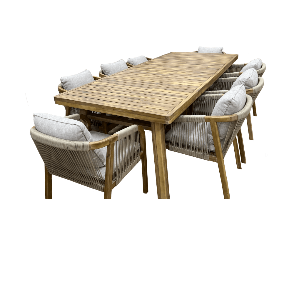 GLOSTER SOLID ACACIA WOOD & ROPE 9-PIECE DINING SUITE - MyChocolateWood