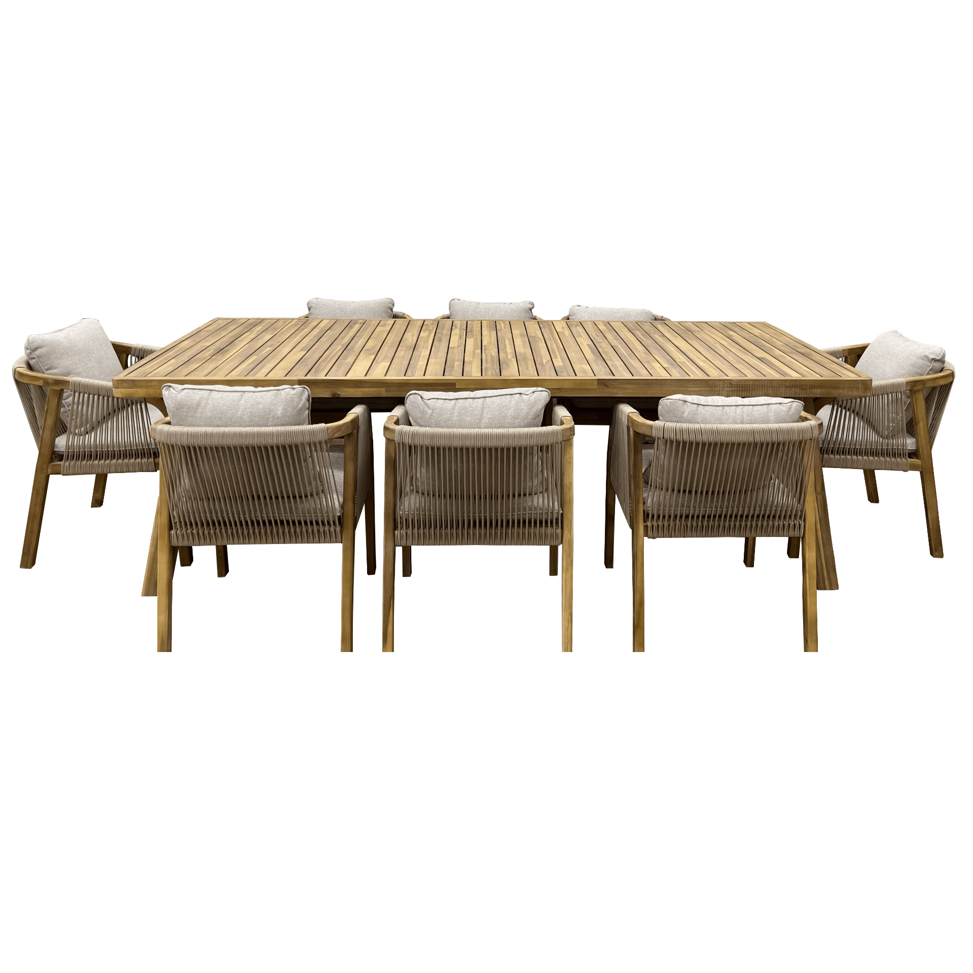 GLOSTER SOLID ACACIA WOOD & ROPE 9-PIECE DINING SUITE - MyChocolateWood
