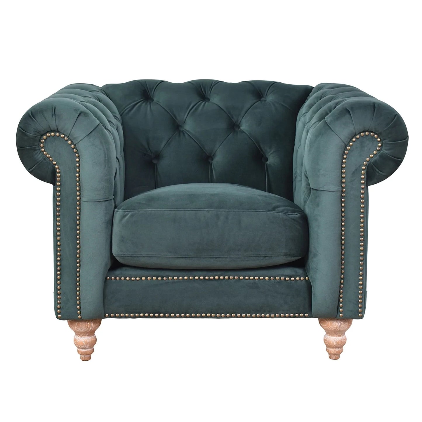 GOTCHA CHESTERFIELD ARMCHAIR IN GREEN VELVET - MyChocolateWood
