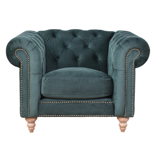 GOTCHA CHESTERFIELD ARMCHAIR IN GREEN VELVET - MyChocolateWood