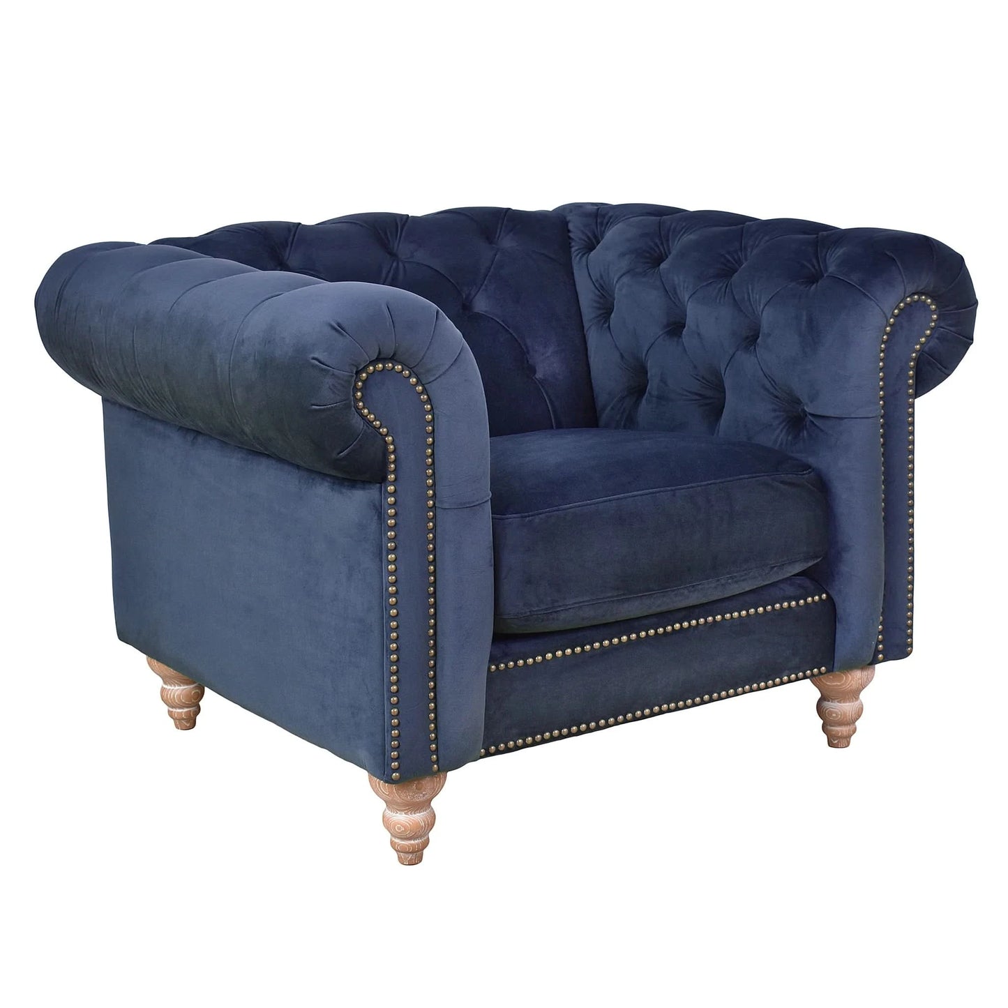 GOTCHA CHESTERFIELD ARMCHAIR IN NAVY VELVET - MyChocolateWood