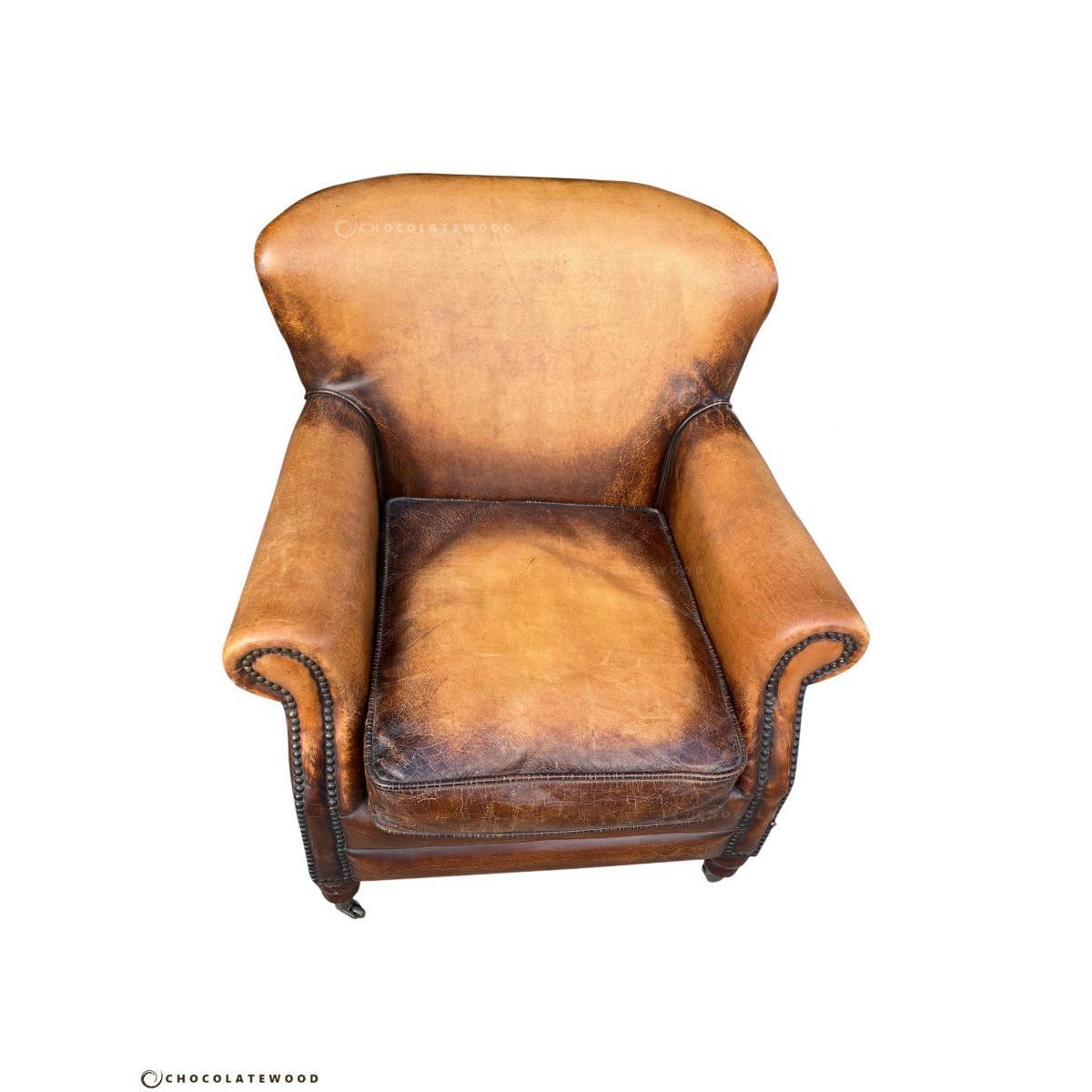 GRACELAND ANTIQUE PREMIUM GRADE LEATHER ARMCHAIR IN CARAMEL - MyChocolateWood