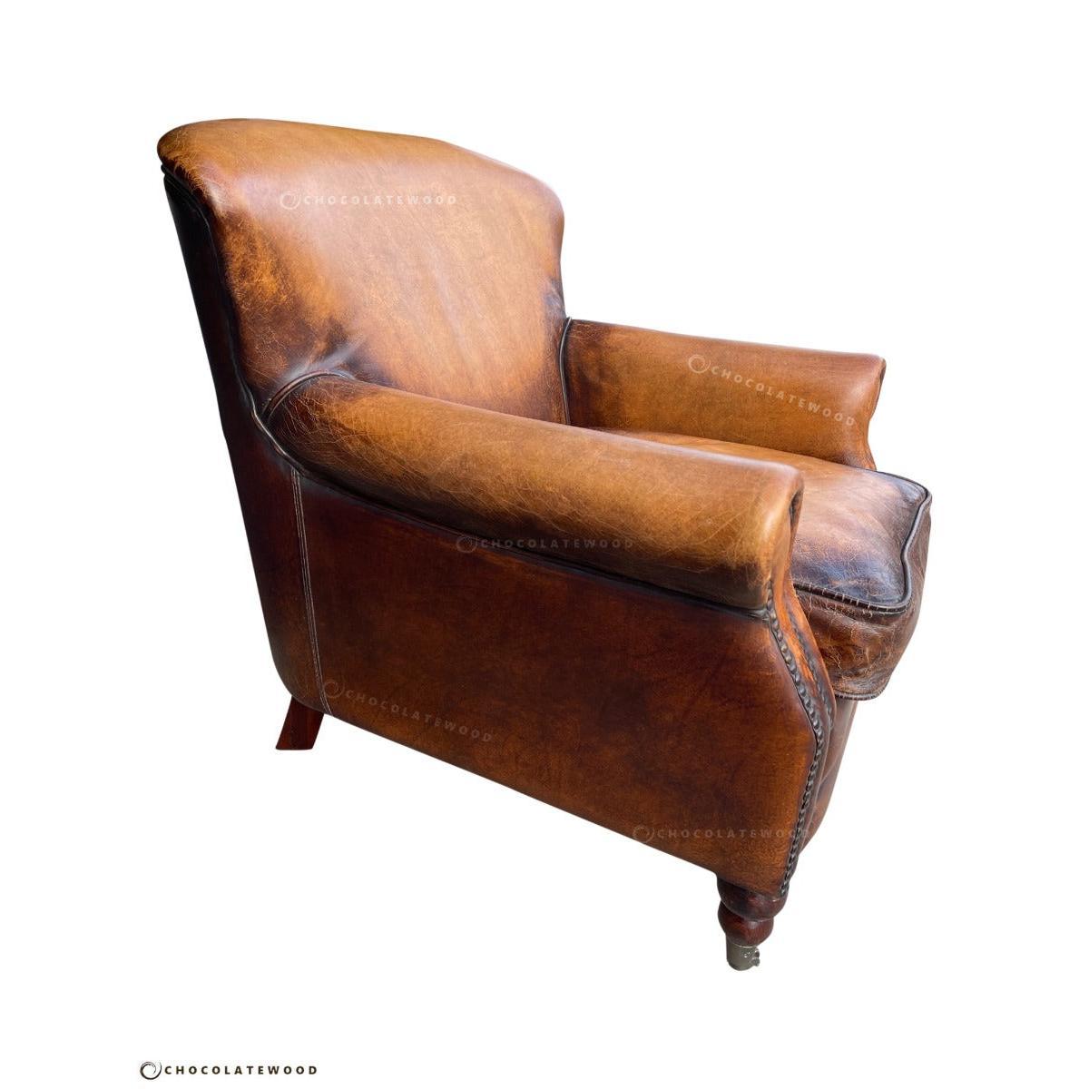 GRACELAND ANTIQUE PREMIUM GRADE LEATHER ARMCHAIR IN CARAMEL - MyChocolateWood