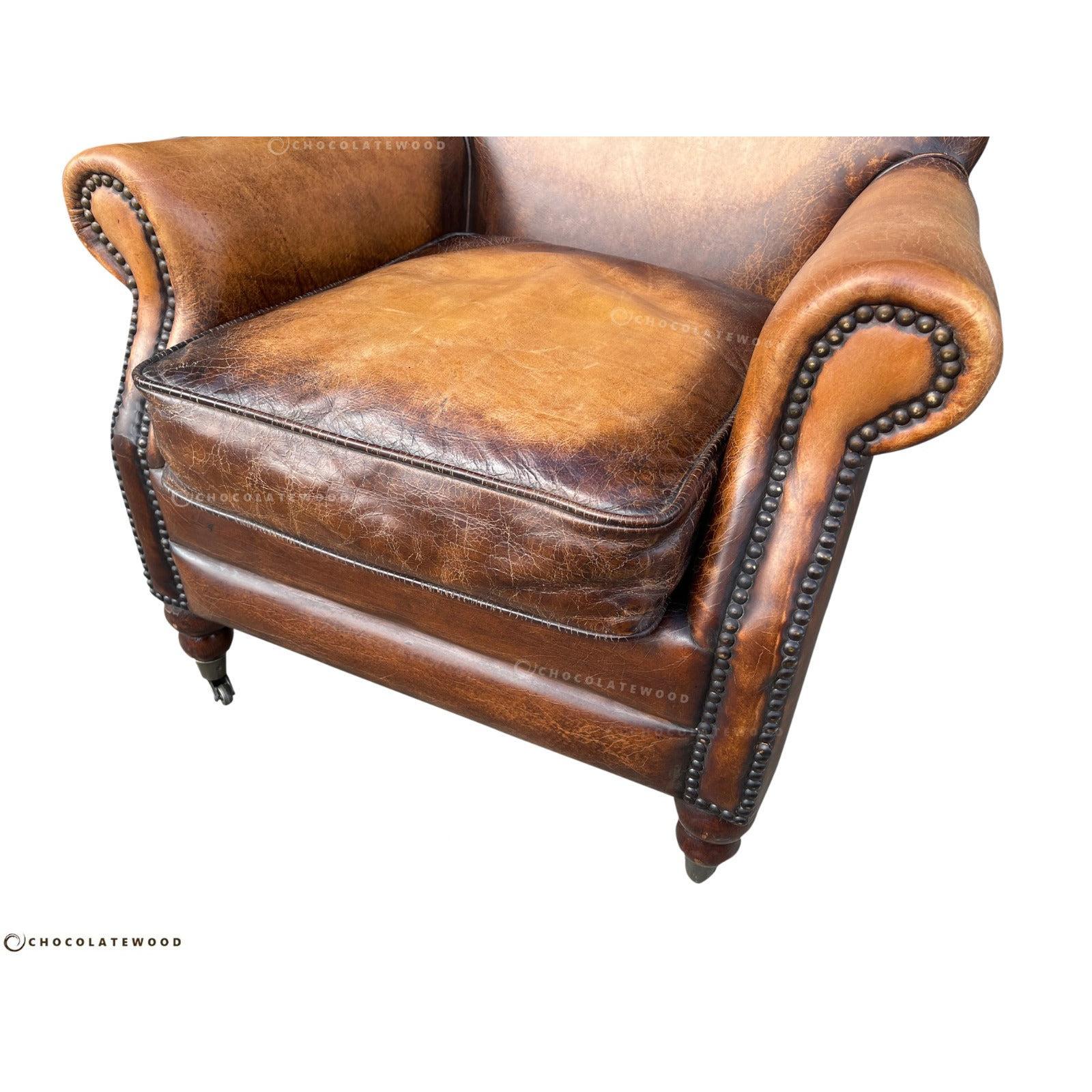 GRACELAND ANTIQUE PREMIUM GRADE LEATHER ARMCHAIR IN CARAMEL - MyChocolateWood