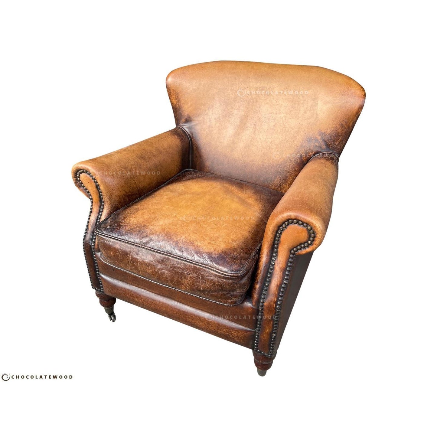 GRACELAND ANTIQUE PREMIUM GRADE LEATHER ARMCHAIR IN CARAMEL - MyChocolateWood